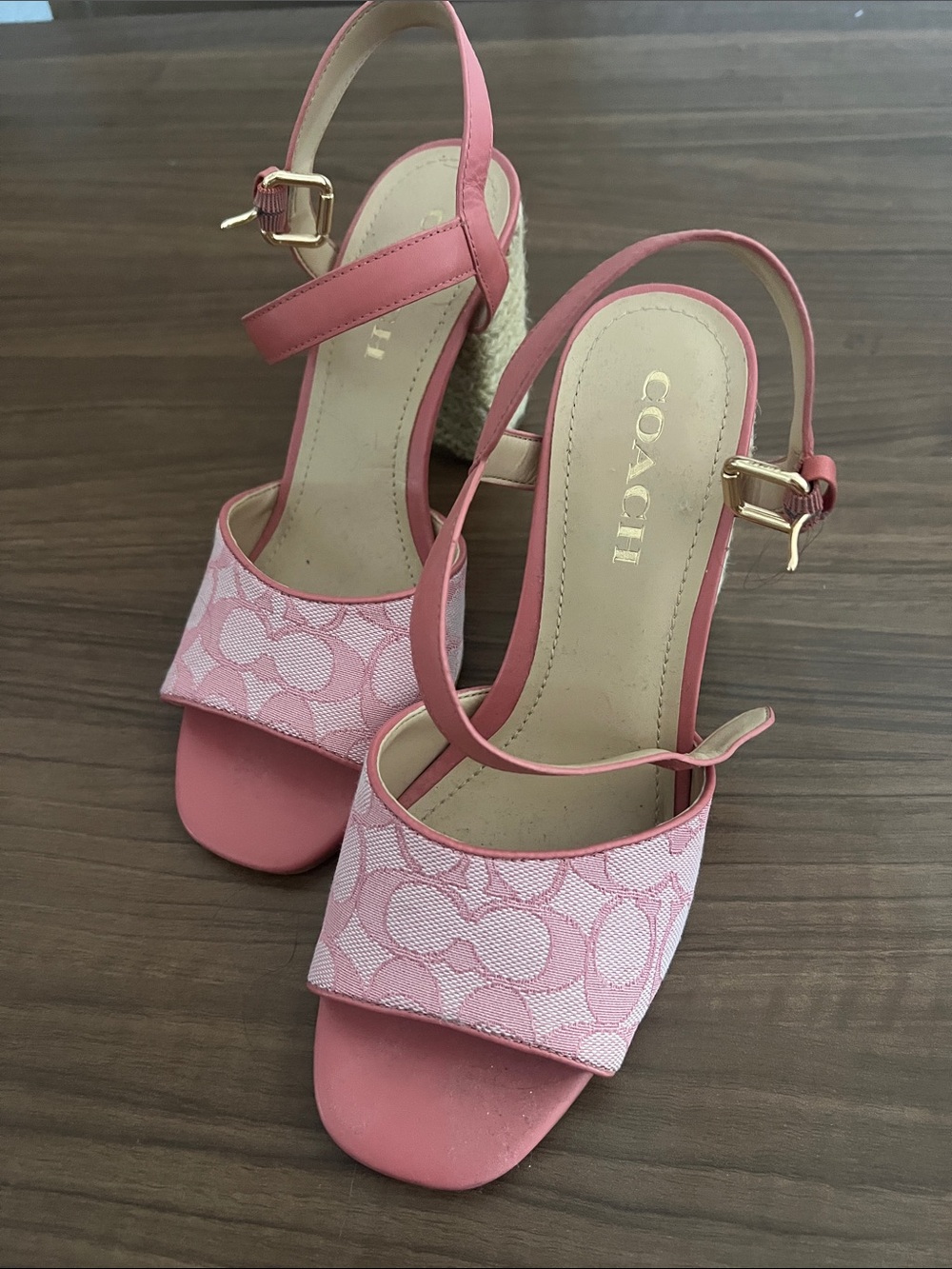 COACH Pink Signature Canvas Slingback Wedges